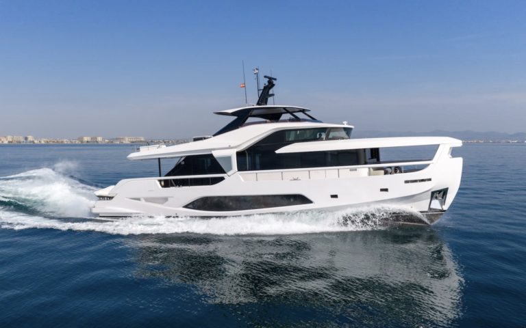 Modern motor yacht exterior showcasing sleek, future-forward design