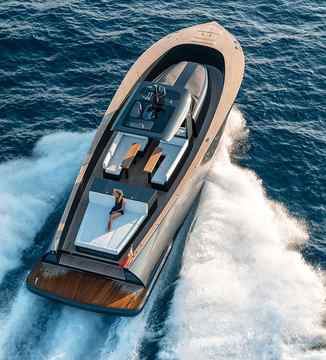 Luxury mini-yacht docked in a marina