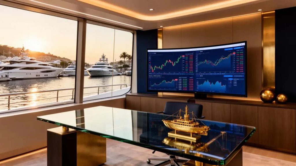 inside a Yacht, Gold yacht sculpture on a table